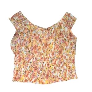 Pink Rose Cream and Pink Smocked Crop Blouse